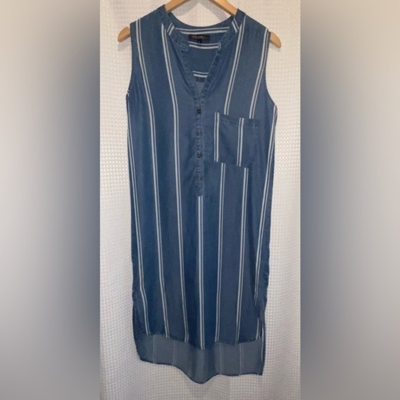 Women’s Tencel‎ white&blue midi sleeveless shirt dress Sz small - Picture 2 of 11